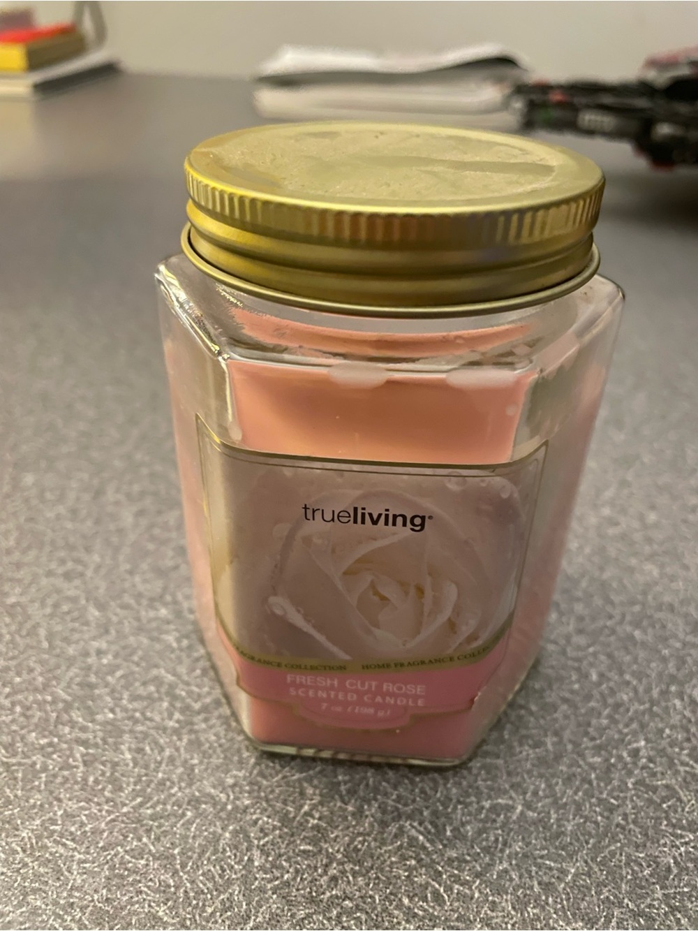 TrueLiving Pink Rose Scented Jar Candle with Gold Lid